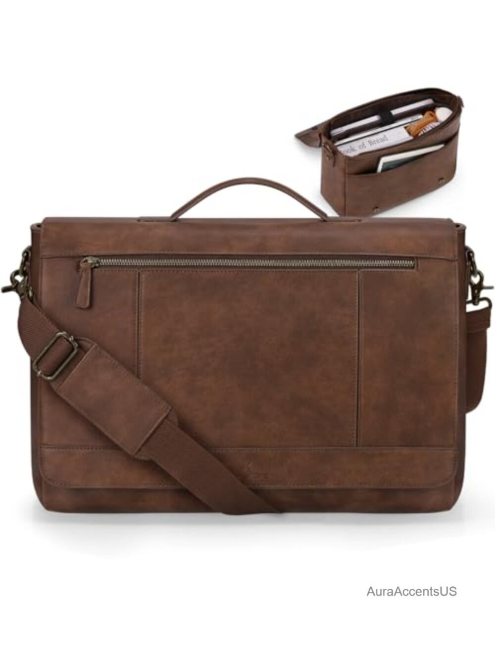 PU Leather Messenger Bag Fits 15.6 Inch Laptop Briefcase Satchel